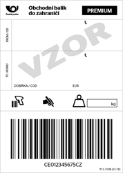 Adresní štítek - Obchodní balík do zahraničí - Česká pošta
