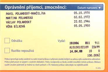 Průkaz příjemce - Česká pošta